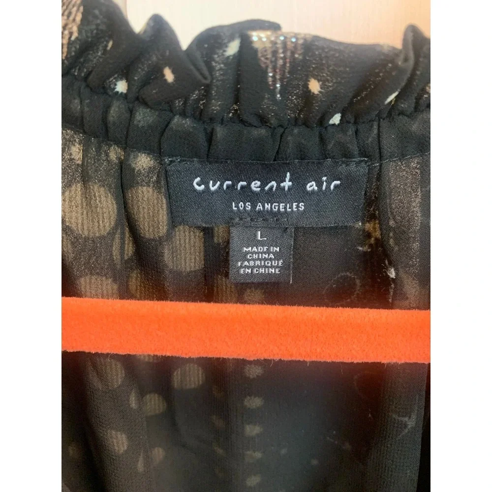 Current‎ Air Black Gold Silver Star  Smocked Metallic Mini Dress sz L